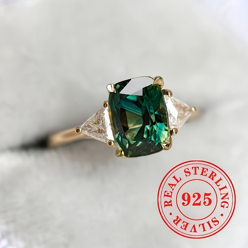 Vacation Style Anniversary Ring 925 Silver Green Zirconia Gemstone Square Cut